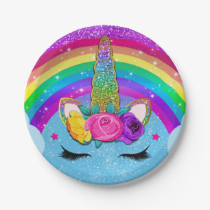 Regenbogen Glitzer Einhorn Horn Gesicht Party Pappteller