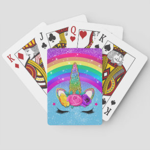 Regenbogen Glitzer Einhorn Horn Gesicht Spielkarten