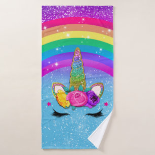 Regenbogen Glitzer Einhornhorn Gesicht Badhandtuch Set