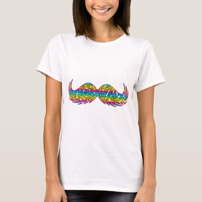 Regenbogen-Glitzer-Schnurrbart T-Shirt (Vorderseite)