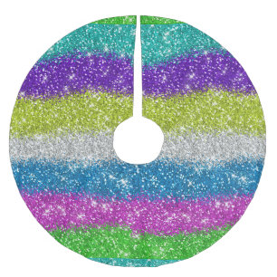 Regenbogen-Glitzer-Streifen Polyester Weihnachtsbaumdecke