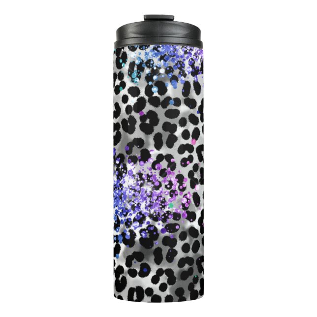 *~* Regenbogen Glitzer Tierleoparden Girly QR Thermosbecher (Vorderseite)