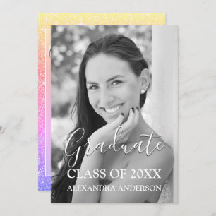 Regenbogen-Glitzer u. Schein-Foto-Abschluss-Party Einladung