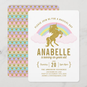 Regenbogen-Glitzerunicorn-Geburtstags-Party Einladung