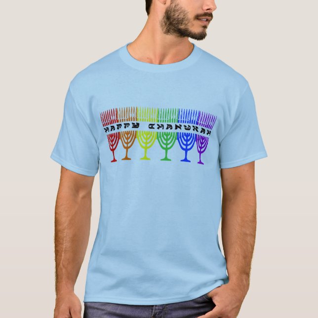 Regenbogen glückliche Chanukah Shirts (Vorderseite)