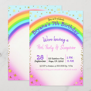 Regenbogen Gold Glitzer Fantasie Geburtstagsfeier Einladung