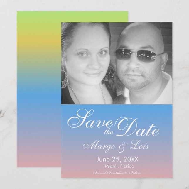 Regenbogen-Gradient Save-the-Date-Foto Einladung (Vorne/Hinten)