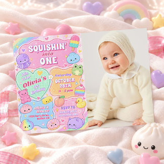 Regenbogen Groovy Squishy Mädchen 1. Geburtstagsfo Einladung