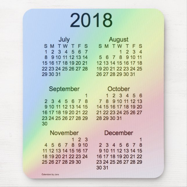 Regenbogen-Großdruck-6-monatiger Kalender 2018 Mousepad (Vorne)