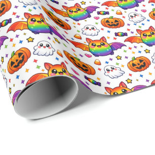 🌈🦇 Regenbogen-Grusel-Party Geschenkpapier