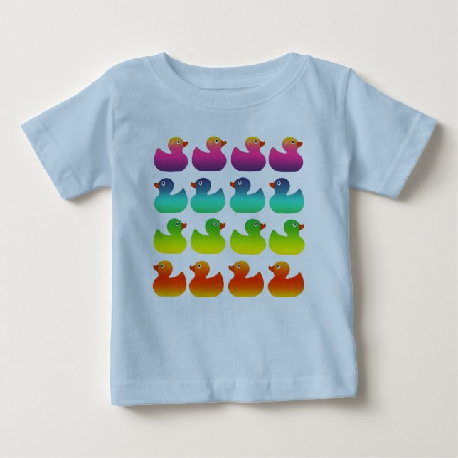 Regenbogen-Gummi Duckies Baby T-shirt (Vorderseite)