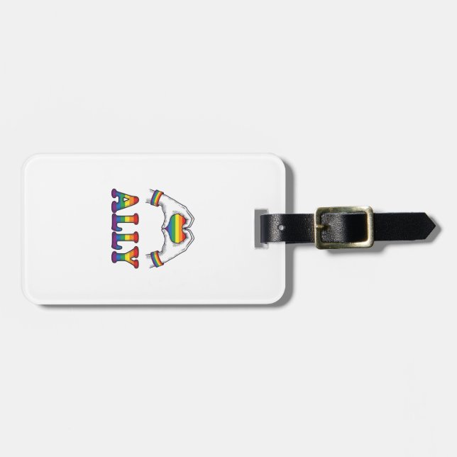 Regenbogen Hände Herz Vintage Pride Shirt Design Gepäckanhänger (Vorderseite horizontal)