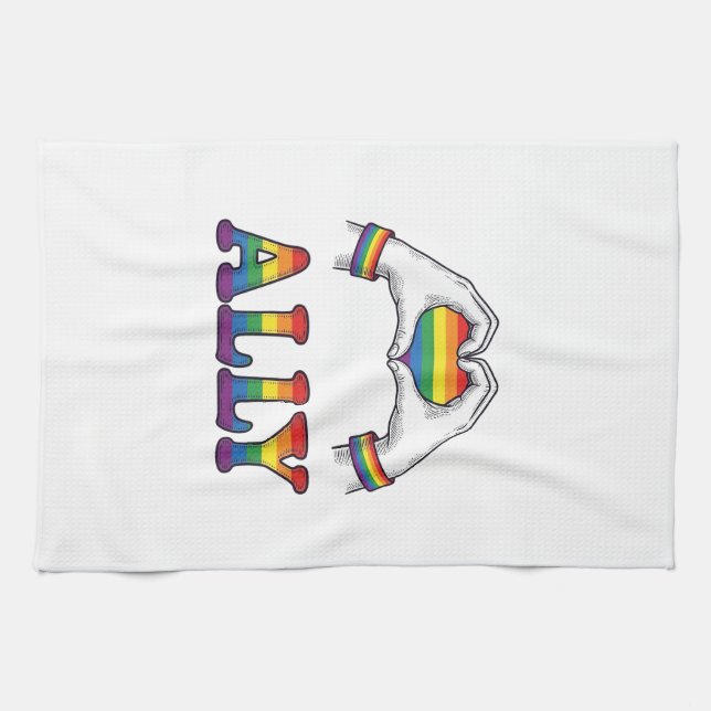 Regenbogen Hände Herz Vintage Pride Shirt Design Geschirrtuch (Horizontal)