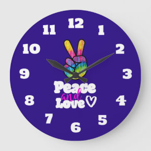 Regenbogen-Handfriedenszeichen-Frieden und Große Wanduhr