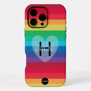 Regenbogen-Handyhülle mit Herz und Name HAMbWG iPhone 16 Pro Max Hülle