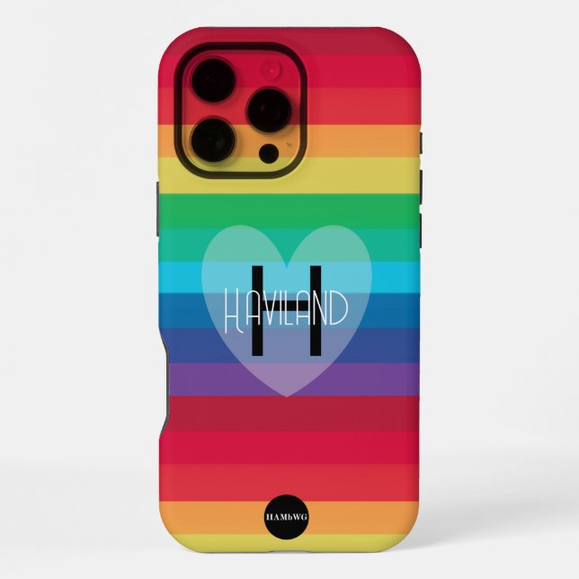 Regenbogen-Handyhülle mit Herz und Name HAMbWG iPhone Hülle (Rückseite)