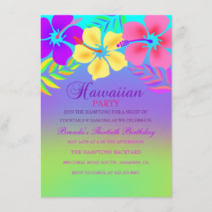 Regenbogen-Hawaiianische-Blumen-Geburtstags-Einlad Einladung