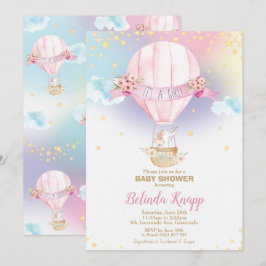 Regenbogen-Heißluft-Ballon-Baby-Duschen-Elefant Einladung