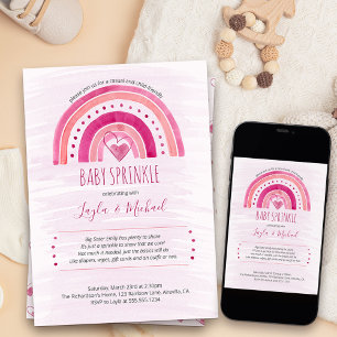 Regenbogen-Herz-Aquarell-Waschung Rosa Baby-Sprink Einladung
