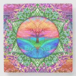 Regenbogen-Herz-Baum Steinuntersetzer