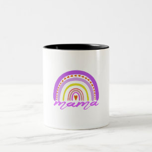 Regenbogen-Herz-Boho-Doodle-Mama-Tasse Zweifarbige Tasse