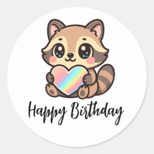 Regenbogen-Herz Glückliches Kawaii-Waschbär Alles  Runder Aufkleber