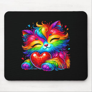 Regenbogen-Herz-Katze, Süßer Valentinstag für Kind Mousepad