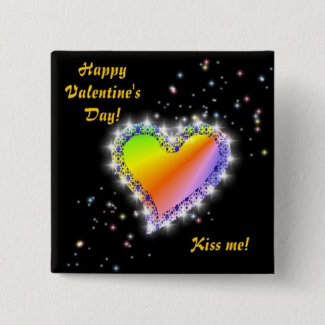 Regenbogen-Herz mit Sternchen auf schwarz Button (Vorderseite)