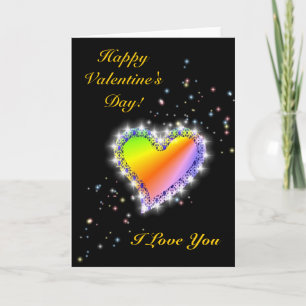 Regenbogen-Herz mit Sternchen auf schwarz Feiertagskarte