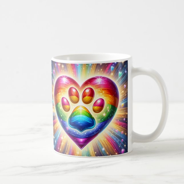 Regenbogen-Herz-Pfotenabdruck Kaffeetasse (Rechts)