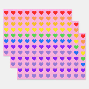 Regenbogen Herz rosa Hintergrund Geschenkpapier Set