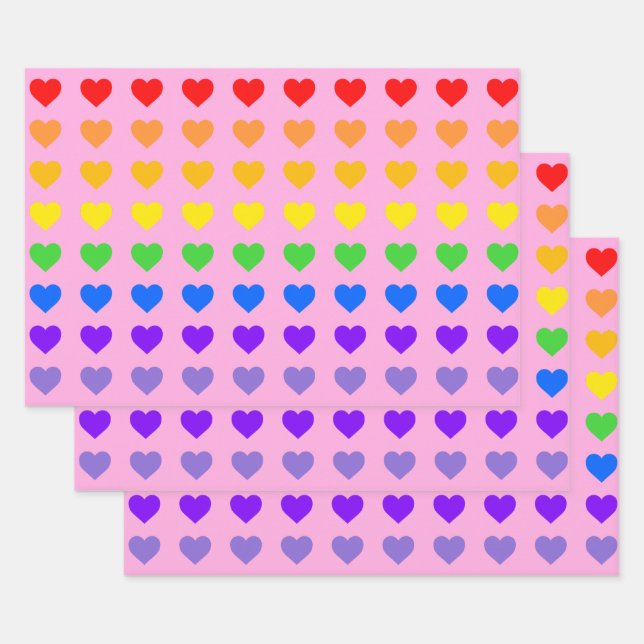 Regenbogen Herz rosa Hintergrund Geschenkpapier Set (Set)