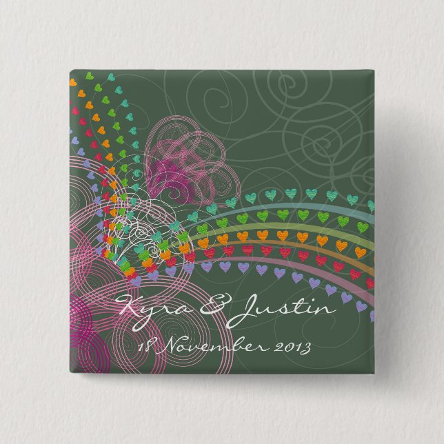 Regenbogen-Herz-rosa Wirbels-bunter Button (Vorderseite)