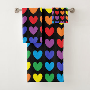 Regenbogen-Herz-Schwarzes Badhandtuch Set