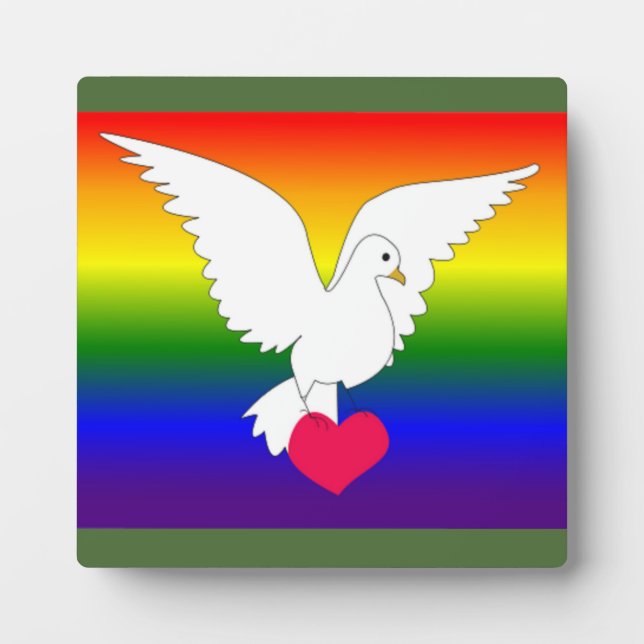 REGENBOGEN-HERZ-TAUBE FOTOPLATTE (Vorderseite)