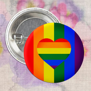 Regenbogen-Herz-und-Regenbogenflagge /LGBT-Gemeins Button