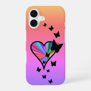 Regenbogen Herz und Schmetterling iPhone 16 Hülle