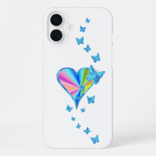 Regenbogen Herz und Schmetterling iPhone 16 Plus Hülle