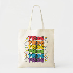 Regenbogen, Herz und Wolken - Wiederholter Stolz Tragetasche