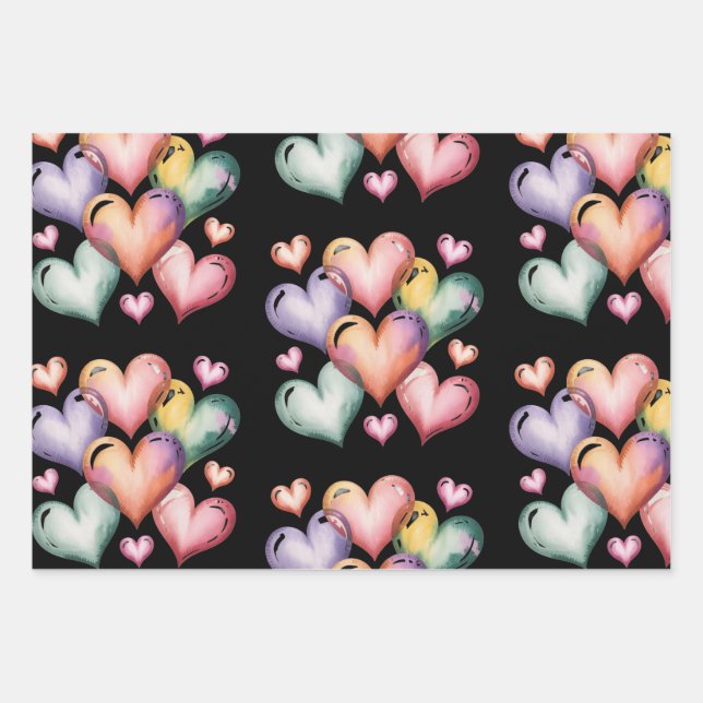 Regenbogen-Herz-Valentinstag-Geschenkpapier Geschenkpapier Set (Vorderseite)