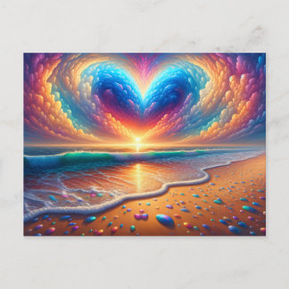 Regenbogen Herz Wolke über Strand Postkarte