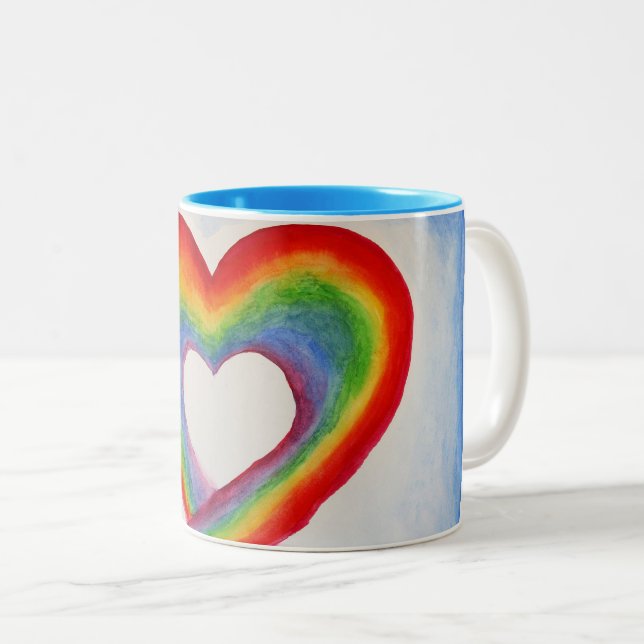 Regenbogen-Herz Zweifarbige Tasse (VorderseiteRechts)