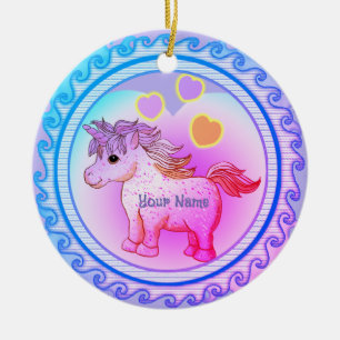 Regenbogen-Herzen-Einhorn Keramik Ornament