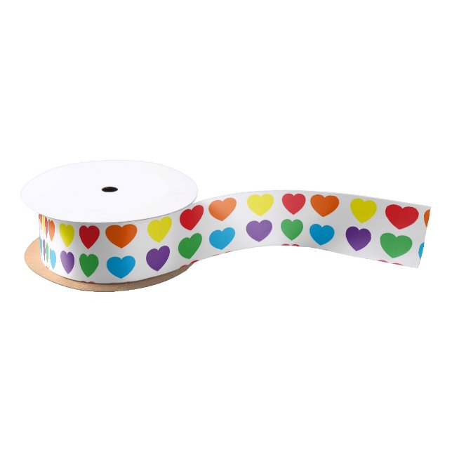 Regenbogen-Herzen-Muster Satinband (Spule)