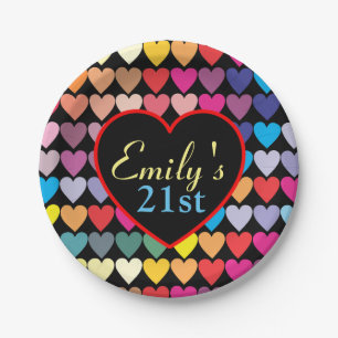 Regenbogen-Herzen Pappteller