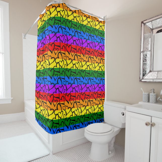 Regenbogen Herzmuster Duschvorhang (Beispiel)