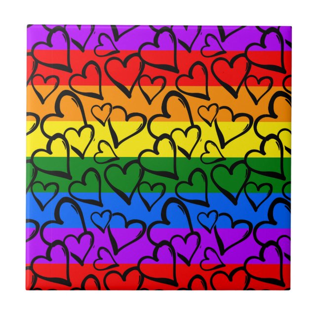 Regenbogen Herzmuster Fliese (Vorderseite)
