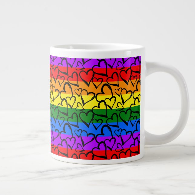 Regenbogen Herzmuster Jumbo-Tasse (Rechts)