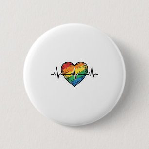 Regenbogen Herzschlag Herz Vintage Gravur Design_1 Button