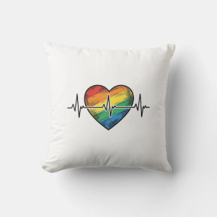 Regenbogen Herzschlag Herz Vintage Gravur Design_1 Kissen